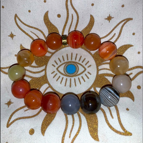 🧿2/$15🧿✋🏼Made Natural 12mm Botswana Agate Stone Bracelet w Brass Tie Cover - Picture 3 of 16